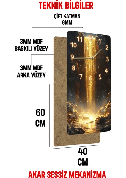 Mdf Dikdörtgen Dekoratif Duvar Saati – Altın Şelale Tasarım (30X60 Cm) – USD019 indirimleri