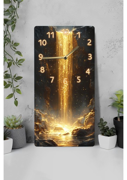 Mdf Dikdörtgen Dekoratif Duvar Saati – Altın Şelale Tasarım (30X60 Cm) – USD019