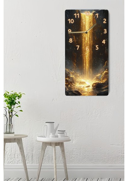 Mdf Dikdörtgen Dekoratif Duvar Saati – Altın Şelale Tasarım (30X60 Cm) – USD019