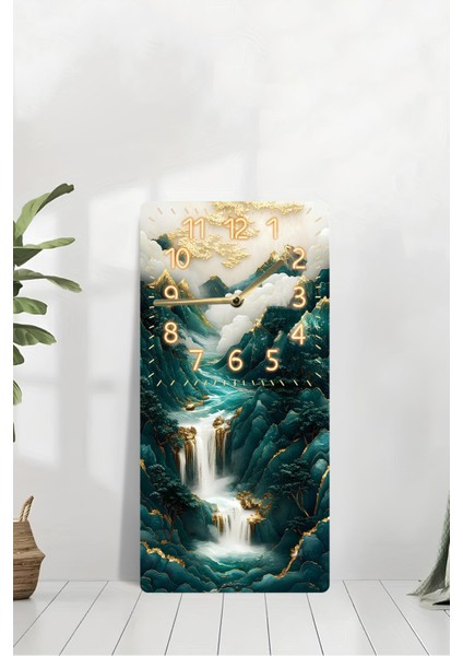 Mdf Dikdörtgen Duvar Saati – 30X60 cm Şelale & Dağ Manzaralı Uv Baskı – USD005 modelleri