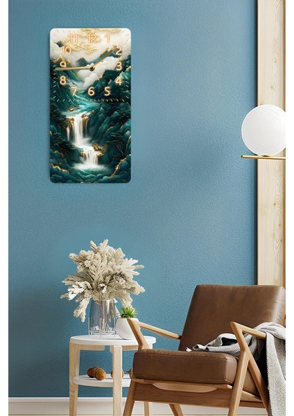Mdf Dikdörtgen Duvar Saati – 30X60 cm Şelale & Dağ Manzaralı Uv Baskı – USD005 fırsatları