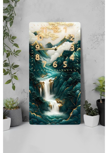 Mdf Dikdörtgen Duvar Saati – 30X60 cm Şelale & Dağ Manzaralı Uv Baskı – USD005