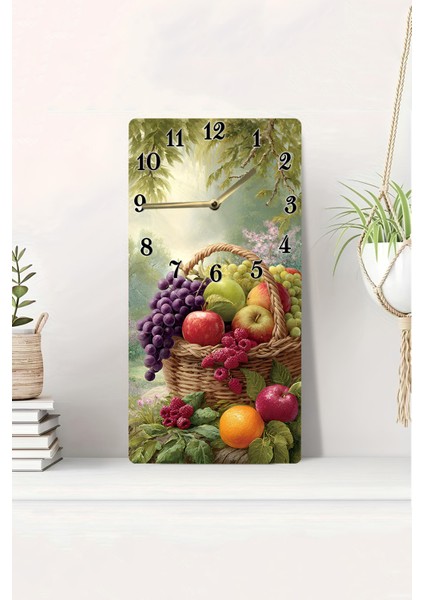Mdf Dikdörtgen Meyve Sepeti Desenli Duvar Saati – 30X60 cm Uv Baskı – USD022