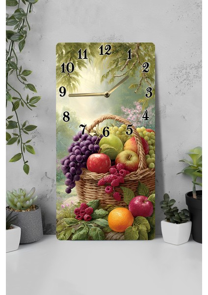 Mdf Dikdörtgen Meyve Sepeti Desenli Duvar Saati – 30X60 cm Uv Baskı – USD022