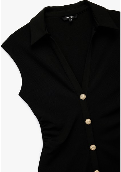 Drapeli V Yaka Midi Boy Düğmeli Kolsuz Gömlek Elbise modelleri