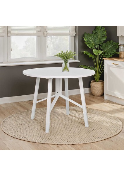 Round Yuvarlak Yemek Masası - Beyaz 110X110X76 cm
