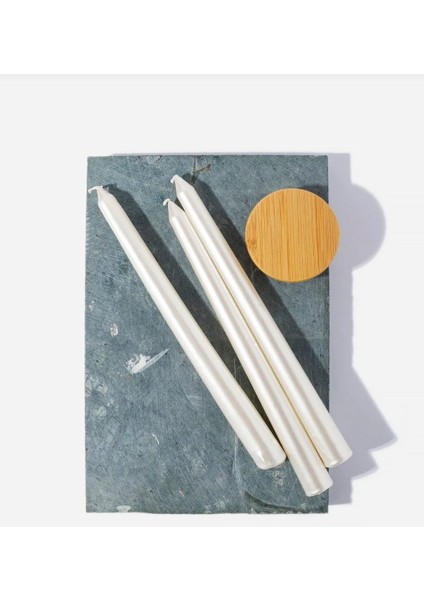 3'lü Metalik Inci Beyaz -Şamdan Mum