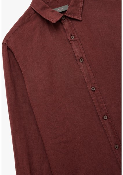 Regular Fit Uzun Kollu Klasik Yaka Keten Gömlek indirimleri