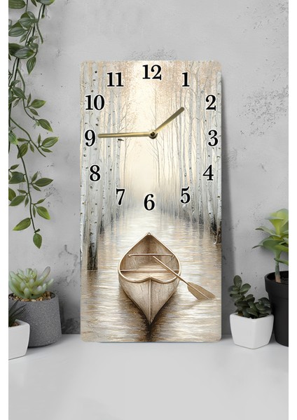 Mdf Dikdörtgen Duvar Saati 30X60 cm Kayık ve Orman Temalı Uv Baskı– USD072 indirimleri