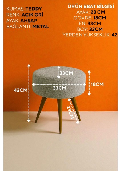Elvıora Teddy Peluş Kumaşlı Yuvarlak Puf Bench – Retro Ahşap Ayaklı, Dekoratif ve Konforlu Tabure fiyatları