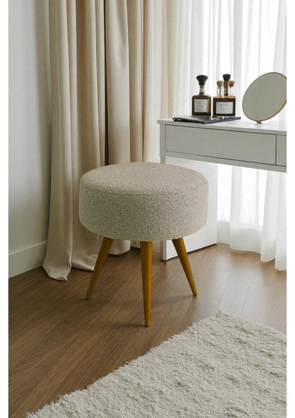 Elvıora Teddy Peluş Kumaşlı Yuvarlak Puf Bench – Retro Ahşap Ayaklı, Dekoratif ve Konforlu Tabure modelleri