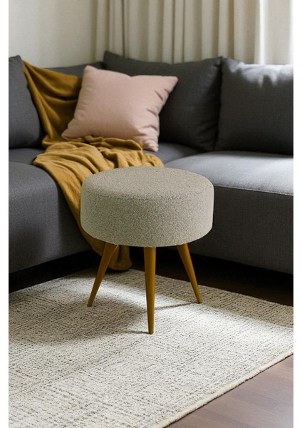 Elvıora Teddy Peluş Kumaşlı Yuvarlak Puf Bench – Retro Ahşap Ayaklı, Dekoratif ve Konforlu Tabure fırsatları