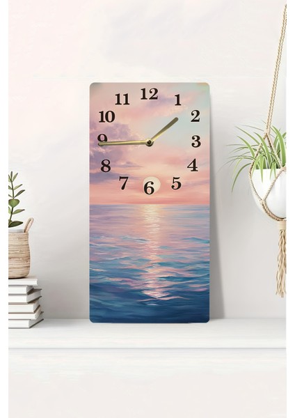 Gün Batımı Manzaralı Mdf Dikdörtgen Duvar Saati – 30X60 cm Uv Baskı – USD055