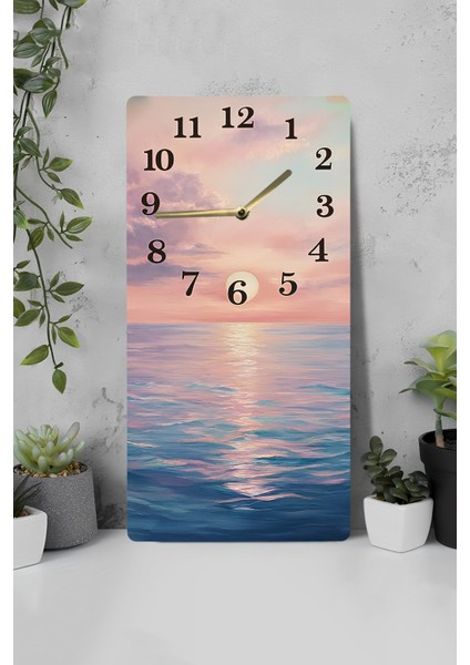 Gün Batımı Manzaralı Mdf Dikdörtgen Duvar Saati – 30X60 cm Uv Baskı – USD055