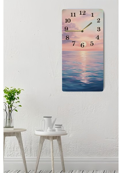 Gün Batımı Manzaralı Mdf Dikdörtgen Duvar Saati – 30X60 cm Uv Baskı – USD055