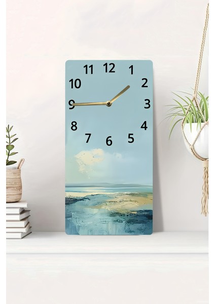 Soyut Deniz Manzaralı Mdf Dikdörtgen Duvar Saati – 30X60 Cm, Uv Baskı – USD050