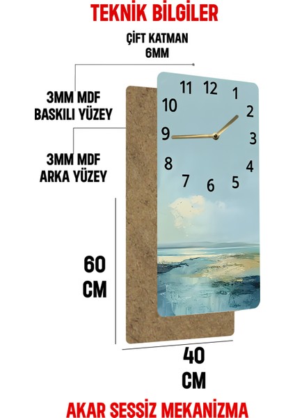 Soyut Deniz Manzaralı Mdf Dikdörtgen Duvar Saati – 30X60 Cm, Uv Baskı – USD050 indirimleri
