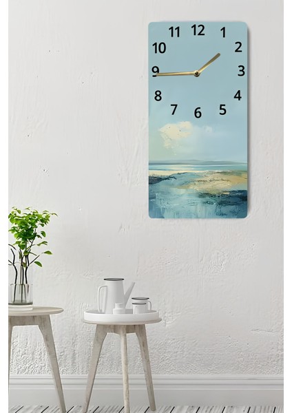 Soyut Deniz Manzaralı Mdf Dikdörtgen Duvar Saati – 30X60 Cm, Uv Baskı – USD050