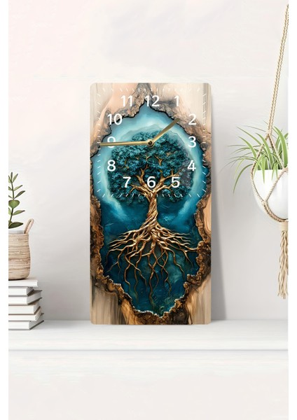 Doğanın Büyüsünü Evinize Taşıyın: Hayat Ağacı Desenli Mdf Dikdörtgen Saat (30X60 Cm) – USD033