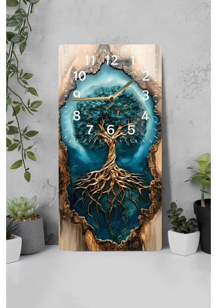 Doğanın Büyüsünü Evinize Taşıyın: Hayat Ağacı Desenli Mdf Dikdörtgen Saat (30X60 Cm) – USD033