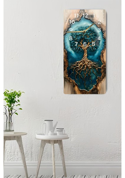 Doğanın Büyüsünü Evinize Taşıyın: Hayat Ağacı Desenli Mdf Dikdörtgen Saat (30X60 Cm) – USD033