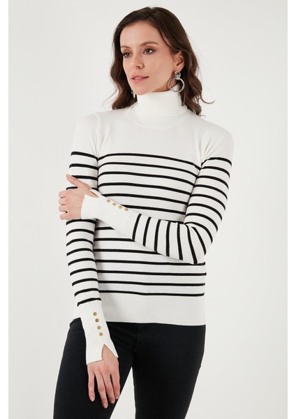 Balıkçı Yaka Kazak Ekru Çizgili fiyatları