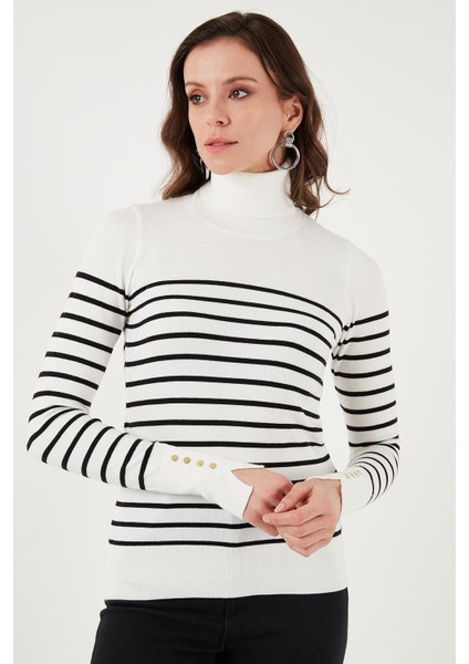 Balıkçı Yaka Kazak Ekru Çizgili indirimleri