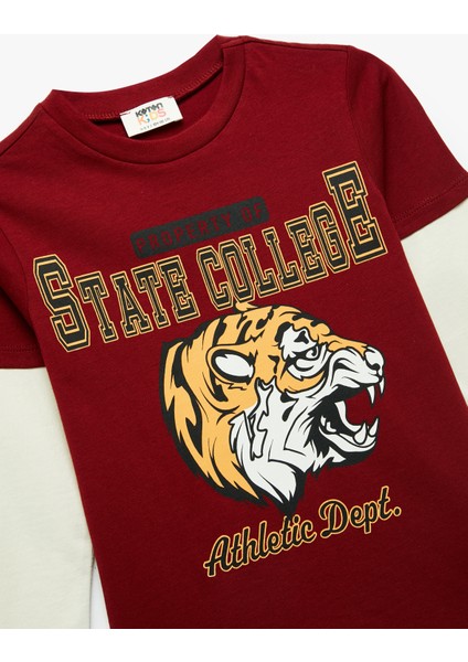 Bisiklet Yaka Uzun Kollu Pamuklu Kaplan Baskılı Tişört modelleri