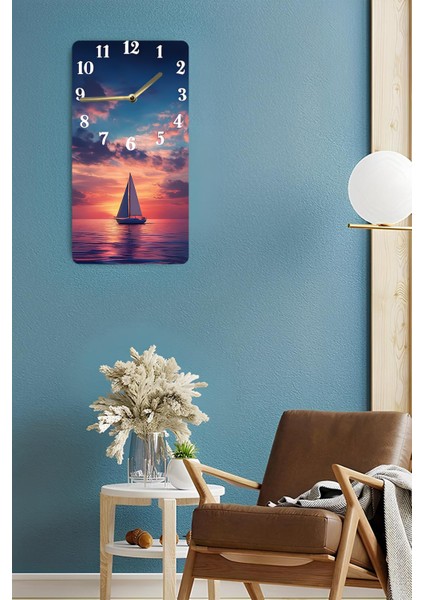 Yelkenli Gün Batımı Manzaralı Mdf Dikdörtgen Duvar Saati – 30X60 cm Uv Baskı– USD057 fırsatları