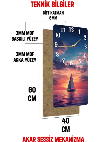 Yelkenli Gün Batımı Manzaralı Mdf Dikdörtgen Duvar Saati – 30X60 cm Uv Baskı– USD057 indirimleri