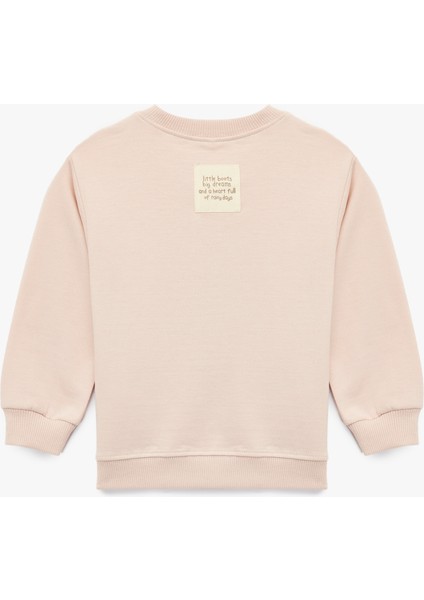 Şardonlu Uzun Kollu Bisiklet Yaka Nakışlı Pamuklu Sweatshirt fiyatları