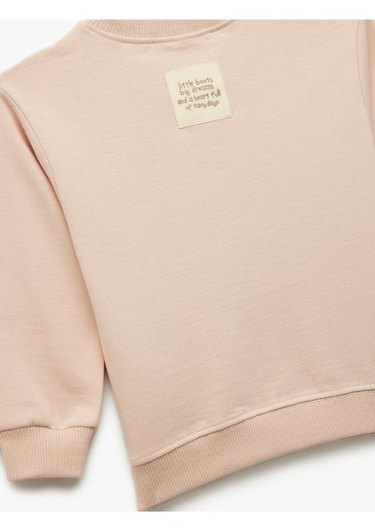 Şardonlu Uzun Kollu Bisiklet Yaka Nakışlı Pamuklu Sweatshirt fırsatları