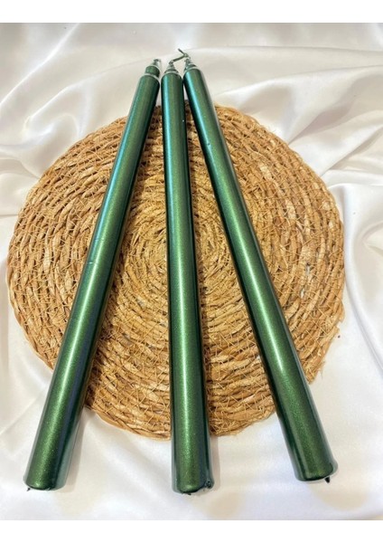 3'lü Metalik Yeşil -Şamdan Mum-Konik Mum fiyatları