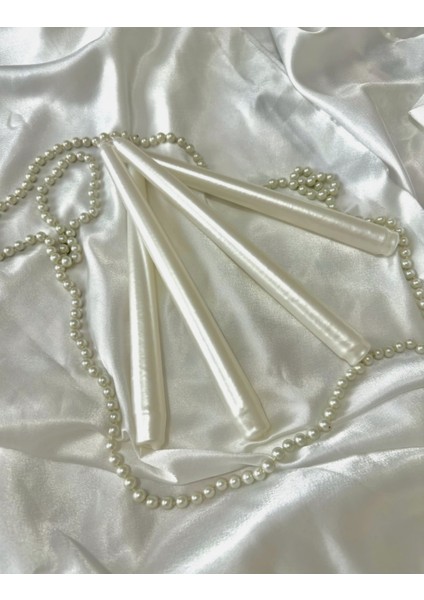 4'lü Metalik Inci Beyaz-Şamdan Mum-Konik Mum fiyatları