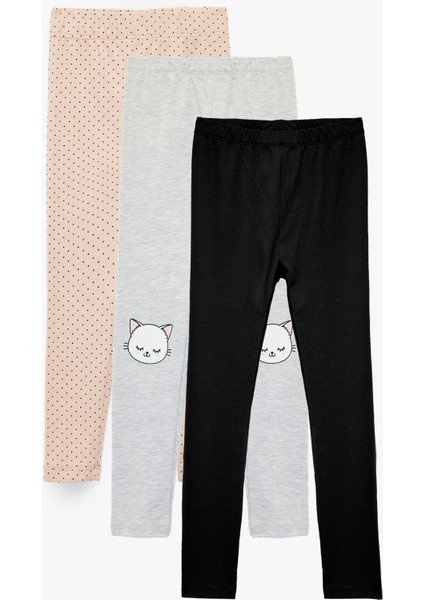 Desenli Beli Lastikli 3'lü Tayt Seti