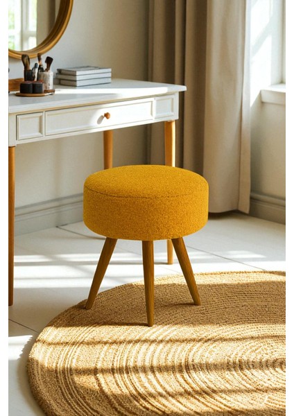Elvıora Teddy Peluş Kumaşlı Yuvarlak Puf Bench – Retro Ahşap Ayaklı, Dekoratif ve Konforlu Tabure fırsatları