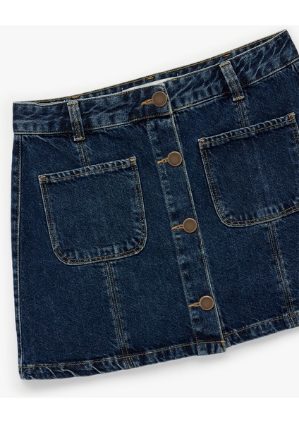 Pamuklu Düğmeli Cep Detaylı Mini Denim Etek modelleri