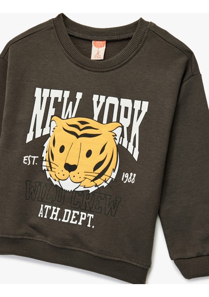 Şardonlu Uzun Kollu Bisiklet Yaka Kaplan Baskılı Sweatshirt modelleri