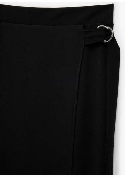 Krep Scuba Kumaş Metal Aksesuarlı Midi Kruvaze Etek modelleri