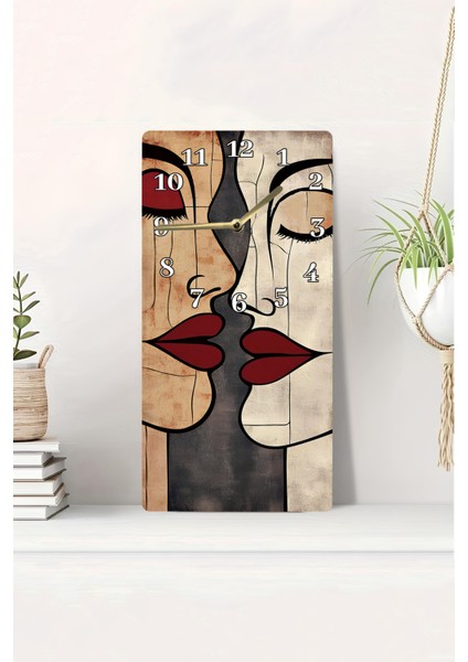 Dekoratif Mdf Dikdörtgen Duvar Saati – Modern Sanat Çizimli Tasarım (30X60 Cm)– USD030