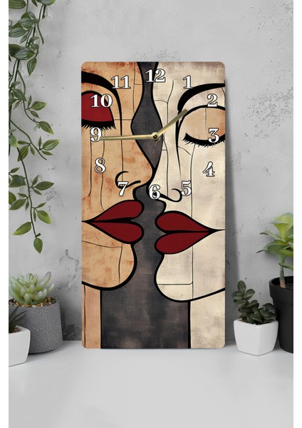 Dekoratif Mdf Dikdörtgen Duvar Saati – Modern Sanat Çizimli Tasarım (30X60 Cm)– USD030