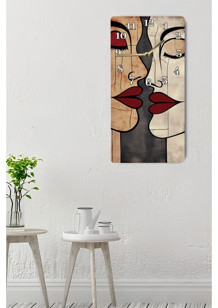 Dekoratif Mdf Dikdörtgen Duvar Saati – Modern Sanat Çizimli Tasarım (30X60 Cm)– USD030