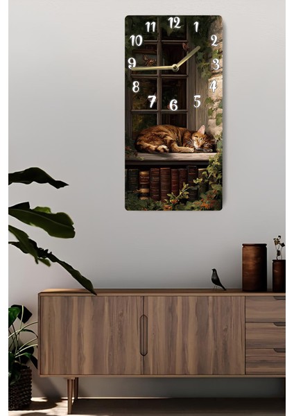 Mdf Dikdörtgen Kedi Temalı Duvar Saati – 30X60 cm Uv Baskılı – USD015 fiyatları