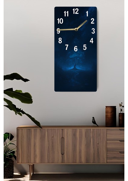 Gece Manzaralı Ağaç Temalı Mdf Dikdörtgen Duvar Saati – 30X60 Cm, Uv Baskı– USD044 fiyatları