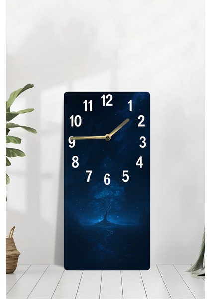 Gece Manzaralı Ağaç Temalı Mdf Dikdörtgen Duvar Saati – 30X60 Cm, Uv Baskı– USD044 modelleri