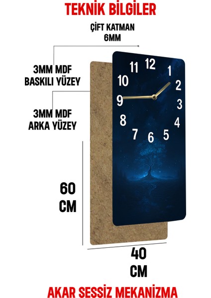 Gece Manzaralı Ağaç Temalı Mdf Dikdörtgen Duvar Saati – 30X60 Cm, Uv Baskı– USD044 indirimleri