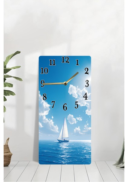 Deniz ve Yelken Temalı Mdf Dikdörtgen Duvar Saati – 30X60 cm Uv Baskı – USD038 modelleri
