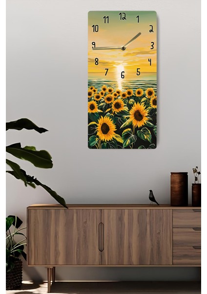 Mdf Dikdörtgen Duvar Saati – 30X60 cm Günebakan Çiçekli Günbatımı Tasarım Uv Baskı – USD013 fiyatları