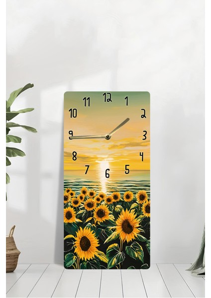Mdf Dikdörtgen Duvar Saati – 30X60 cm Günebakan Çiçekli Günbatımı Tasarım Uv Baskı – USD013 modelleri