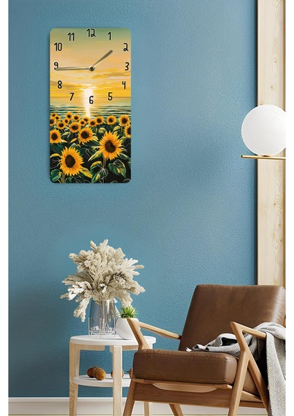Mdf Dikdörtgen Duvar Saati – 30X60 cm Günebakan Çiçekli Günbatımı Tasarım Uv Baskı – USD013 fırsatları